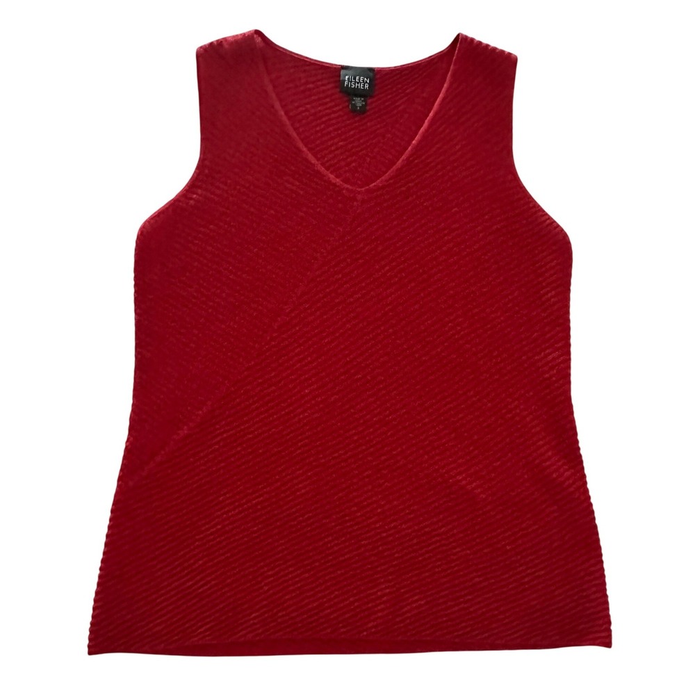 Eileen Fisher 100% Wool Diagonal Rib V-Neck Sleeveless Sweater‎ Top S